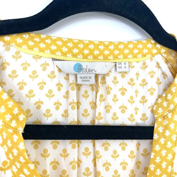 Boden Women's Harriet Blouse US 4 Yellow Floral Print‎ Long Balloon Sleeve Top - Picture 5 of 10